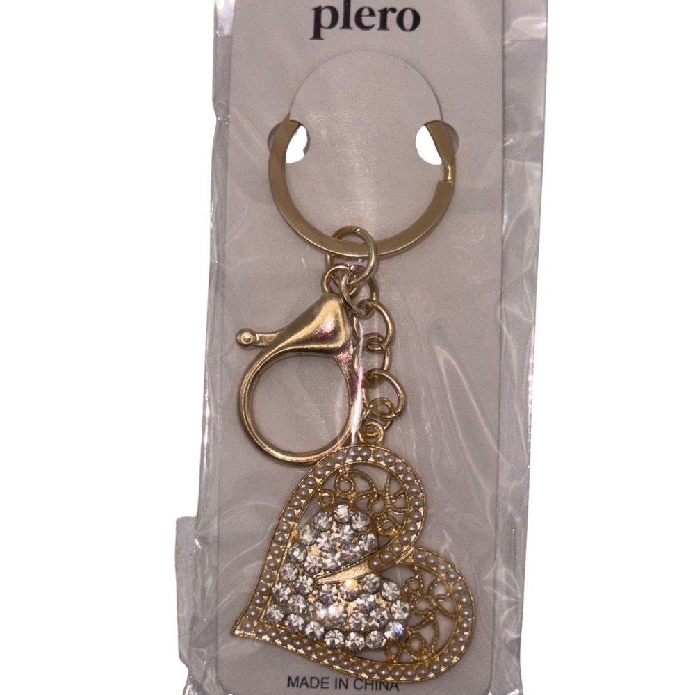 Gold Tone Heart Rhinestone Charm Keychain Bag Charm‎